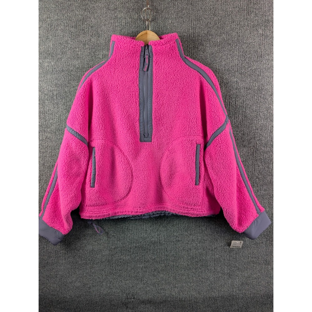NEW FP Movement Free People Mountail High Half Zip Fleece Pullover Neon Pink S